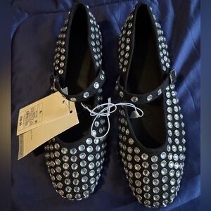 A New Day Women's Issa Rhinestone Mary Jane Ballet Flats in Black